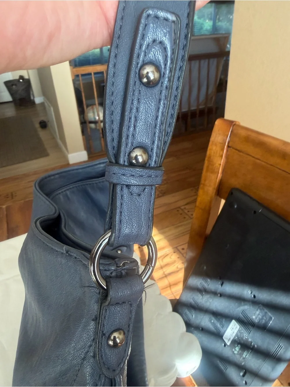 Jessica Simpson Navy Blue Leather Stud-Trim Hobo Bag